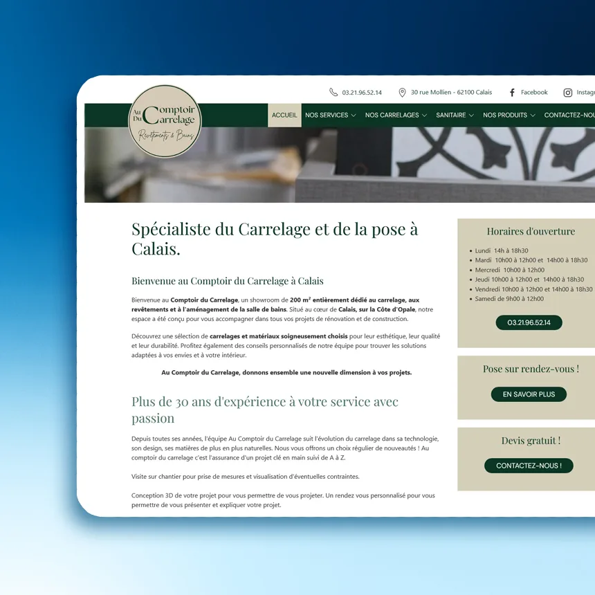 Au Comptoir du Carrelage réalisé par l'agence web Coteo