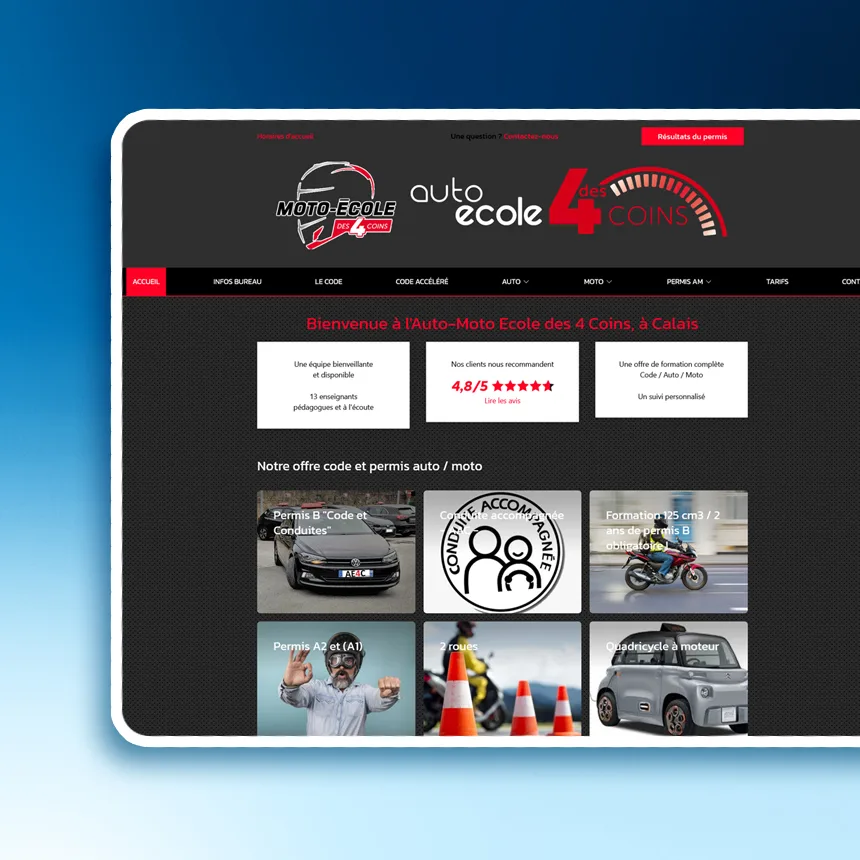 Auto-Ecole des 4 Coins réalisé par l'agence web Coteo